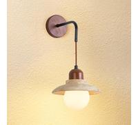 RKYRRKI Japanese Wabi-Sabi Style Travertine Wall Sconce, Adjustable Hanging Spherical Glass Shade Wall Lamp, Solid Wood Farmhouse Lighting for Bedroom Living Room