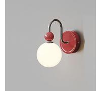 RKYRRKI Kids Room Wall Light Fixture Modern Globe Glass Sconce Nordic Cream Paint Mount Lamp in Red/Cream Finish, E27 Creative Home Decor Lighting for Bedroom Living Roo