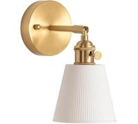 RKYRRKI Nordic Minimalist Style Brass Wall Sconces, E 26 E 27 Base White Ceramic Wall Light, Creative Indoor Bedroom Bedside Wall Lamp, Home Balcony Corridor Aisle Adjustable Wall Lamp