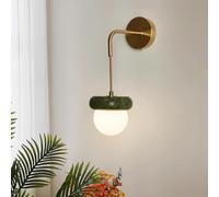 RKYRRKI Retro Style Iron Wall Sconces, G 9 Light Source Modern Glass Ball Lampshade Wall Light, Modern Natural Jade Wall Lamp, for Bedroom Bedside Living Room Study Corridor Lighting T-155