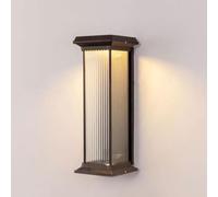 RKYRRKI Solar Wall Light Chinese Outdoor Wall Lamps IP65 Waterproof Wall Lighting Courtyard Villa Balcony Garden Gate Long Wall LED Wall Sconce with Striped Glass Shade