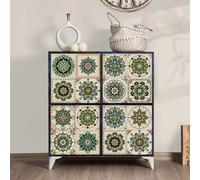 RKYRRKI Stick On Tiles Beige Green Flower Kitchen Tile Stickers Peel and Stick on Bathroom Tiles Durable Waterproof Oil-Proof Self Adhesive Floor Tile Transfers Removable 20x20cm/24 Pcs