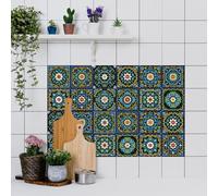 RKYRRKI Stick On Tiles Black Green Yellow Kitchen Tile Stickers Peel and Stick on Bathroom Tiles Durable Waterproof Oil-Proof Self Adhesive Floor Tile Transfers Removable 10x10cm/24 Pcs