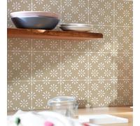 RKYRRKI Stick On Tiles Cream White Brown Kitchen Tile Stickers Peel and Stick Bathroom Floor Tiles Durable Waterproof Oil-Proof for Stairs Removable Self Adhesive Floor Tile 15x15cm/10 Pcs