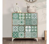 RKYRRKI Stick On Tiles Green White Mandala Kitchen Tile Stickers Peel and Stick on Bathroom Tiles Durable Waterproof Oil-Proof Self Adhesive Floor Tile Transfers Removable 15x15cm/24 Pcs