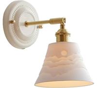 RKYRRKI Vintage Brass Wall Sconce with Milk Glass Shade, French Country Wall Lamp, Coastal White Ribbed Glass Wall Light Fixture, Gold Wall Lamp for Kids Room, Bedside, Living Room, Porch(Sunset)