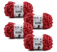RLANE Loop Yarn for Finger Knitting Soft - Chunky Yarn for Hand Knitting - 4 Pack of 180 G/6.4 Oz - #7 Jumbo - 18 Yards - Chenille Blanket Yarn for Crocheting Blankets Amigurumi (4, Red)