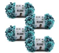 RLANE Loop Yarn for Finger Knitting Soft - Chunky Yarn for Hand Knitting - 4 Pack of 180 G/6.4 Oz - #7 Jumbo - 18 Yards - Chenille Blanket Yarn for Crocheting Blankets Amigurumi (4, Seaport Teals)