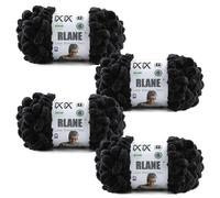 RLANE Loop Yarn for Finger Knitting Soft - Chunky Yarn for Hand Knitting - 4 Pack of 180 G/6.4 Oz - #7 Jumbo - 18 Yards - Chenille Blanket Yarn for Crocheting Blankets Amigurumi (4, Black)