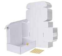 RLAVBL 25 Pack Small Cardboard Boxes 254x178x77 mm, White Packing Boxes with Smiling Faces Stickers, Ideal for Storage, Transport and Small Businesses