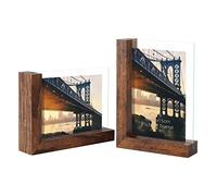 RLAVBL 6x4 Photo Frames Brown, 4x6 Rustic Wooden and Glass Picture Frames L Shaped Display Horizontally or Vertically On Tabletop, 2 Pack
