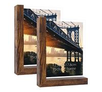 RLAVBL 7x5 Photo Frames Brown, Rustic Wooden and Glass Picture Frames for 5x7 or 6x8 Photo, L Shaped Frame for Horizontal or Vertical Tabletop Display, 2 Pack