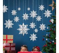 RLAVBL Pack of 15 White Christmas Snowflake Decoration, 3D Large Paper Hanging Snowflake Decoration for Winter Wonderland Party Christmas Tree, Multiple Sizes