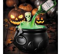 RLBBTY Halloween Witch Bucket,Halloween Cauldron Decoration with Magic Floating Potion Bottles and Diffuser,DIY Spooky Vintage Black Plastic Witches for Home Table Mantel Kitchen (with Skeleton)