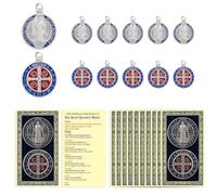 Rlcvecv 10 Pcs St Benedict Medal with Holy Cards Set,Saint Benedict Metal Pendant for Necklace Bracelet Keychain Rosary,Medalla de San Benito Religious Medals Catholic