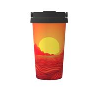 RLDOBOFE 16 oz Tumbler with Flip Lid and Handle Stainless Steel Vacuum Insulated Coffee Mug Double Wall Travel Tumblers Red Sunrise Coffee Cup Gifts for Women Men Outdoor Thermal Cup