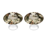 RLDOBOFE 2 Pack A Beautiful White Rabbit Cabinet Knob Stainless Steel Drawer Pull with Screws Round Cabinet Handle 1.1 Inch Hardware Decorative Knobs for Kitchen Furniture Cupboard