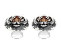 RLDOBOFE 2 Pack Black and White Tiger Cabinet Knob Stainless Steel Drawer Pull with Screws Round Cabinet Handle 1.1 Inch Hardware Decorative Knobs for Kitchen Furniture Cupboard