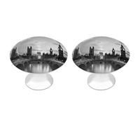 RLDOBOFE 2 Pack Black White Tall Building Cabinet Knob Stainless Steel Drawer Pull with Screws Round Cabinet Handle 1.1 Inch Hardware Decorative Knobs for Kitchen Furniture Cupboard