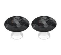 RLDOBOFE 2 Pack Black World Map Cabinet Knob Stainless Steel Drawer Pull with Screws Round Cabinet Handle 1.1 Inch Hardware Decorative Knobs for Kitchen Furniture Cupboard
