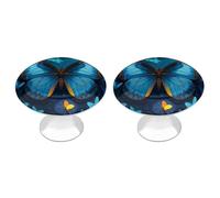 RLDOBOFE 2 Pack Blue Butterfly Pattern Cabinet Knob Stainless Steel Drawer Pull with Screws Round Cabinet Handle 1.1 Inch Hardware Decorative Knobs for Kitchen Furniture Cupboard