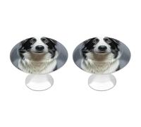 RLDOBOFE 2 Pack Border Collie Cabinet Knob Stainless Steel Drawer Pull with Screws Round Cabinet Handle 1.1 Inch Hardware Decorative Knobs for Kitchen Furniture Cupboard