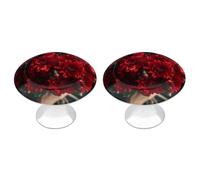 RLDOBOFE 2 Pack Bouquet of Red Flowers Cabinet Knob Stainless Steel Drawer Pull with Screws Round Cabinet Handle 1.1 Inch Hardware Decorative Knobs for Kitchen Furniture Cupboard