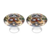 RLDOBOFE 2 Pack Cat Sing Christmas Carols Cabinet Knob Stainless Steel Drawer Pull with Screws Round Cabinet Handle 1.1 Inch Hardware Decorative Knobs for Kitchen Furniture Cupboard