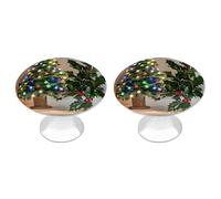 RLDOBOFE 2 Pack Christmas Tree Holly Cabinet Knob Stainless Steel Drawer Pull with Screws Round Cabinet Handle 1.1 Inch Hardware Decorative Knobs for Kitchen Furniture Cupboard
