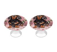 RLDOBOFE 2 Pack Dachshund Florals Cabinet Knob Stainless Steel Drawer Pull with Screws Round Cabinet Handle 1.1 Inch Hardware Decorative Knobs for Kitchen Furniture Cupboard