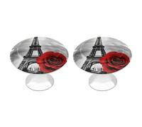 RLDOBOFE 2 Pack Eiffel Tower Red Rose Cabinet Knob Stainless Steel Drawer Pull with Screws Round Cabinet Handle 1.1 Inch Hardware Decorative Knobs for Kitchen Furniture Cupboard