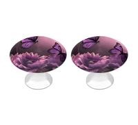 RLDOBOFE 2 Pack Flowers and Purple Butterfly Cabinet Knob Stainless Steel Drawer Pull with Screws Round Cabinet Handle 1.1 Inch Hardware Decorative Knobs for Kitchen Furniture Cupboard