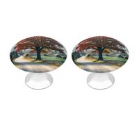 RLDOBOFE 2 Pack Forest Rural Roads Cabinet Knob Stainless Steel Drawer Pull with Screws Round Cabinet Handle 1.1 Inch Hardware Decorative Knobs for Kitchen Furniture Cupboard