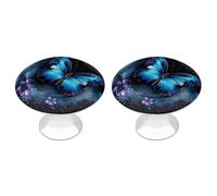 RLDOBOFE 2 Pack Galaxy Blue Butterfly Cabinet Knob Stainless Steel Drawer Pull with Screws Round Cabinet Handle 1.1 Inch Hardware Decorative Knobs for Kitchen Furniture Cupboard