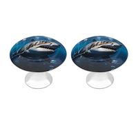 RLDOBOFE 2 Pack Great White Shark Cabinet Knob Stainless Steel Drawer Pull with Screws Round Cabinet Handle 1.1 Inch Hardware Decorative Knobs for Kitchen Furniture Cupboard