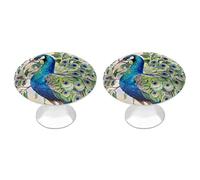 RLDOBOFE 2 Pack Peacock Watercolor Painting Cabinet Knob Stainless Steel Drawer Pull with Screws Round Cabinet Handle 1.1 Inch Hardware Decorative Knobs for Kitchen Furniture Cupboard