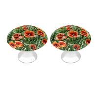 RLDOBOFE 2 Pack Red Flowers Leaves Cabinet Knob Stainless Steel Drawer Pull with Screws Round Cabinet Handle 1.1 Inch Hardware Decorative Knobs for Kitchen Furniture Cupboard