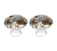 RLDOBOFE 2 Pack Reindeer Christmas Presents Cabinet Knob Stainless Steel Drawer Pull with Screws Round Cabinet Handle 1.1 Inch Hardware Decorative Knobs for Kitchen Furniture Cupboard