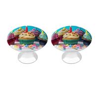 RLDOBOFE 2 Pack Round Colorful Cupcakes Cabinet Knobs with Screws Stainless Steel Kitchen Cupboard Handles Decorative Dresser Drawer Knob Door Pulls Hardware for Home Bathroom