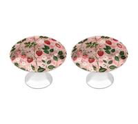 RLDOBOFE 2 Pack Round Peach Strawberry Print Cabinet Knobs with Screws Stainless Steel Kitchen Cupboard Handles Decorative Dresser Drawer Knob Door Pulls Hardware for Home Bathroom