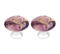 RLDOBOFE 2 Pack Round Purple and Gold Marble Cabinet Knobs with Screws Stainless Steel Kitchen Cupboard Handles Decorative Dresser Drawer Knob Door Pulls Hardware for Home Bathroom