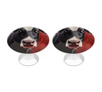 RLDOBOFE 2 Pack Round Red Background Cow Cabinet Knobs with Screws Stainless Steel Kitchen Cupboard Handles Decorative Dresser Drawer Knob Door Pulls Hardware for Home Bathroom