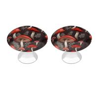 RLDOBOFE 2 Pack Round Red Mushrooms Cabinet Knobs with Screws Stainless Steel Kitchen Cupboard Handles Decorative Dresser Drawer Knob Door Pulls Hardware for Home Bathroom