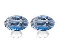 RLDOBOFE 2 Pack Round Snow Forest Cabin Cabinet Knobs with Screws Stainless Steel Kitchen Cupboard Handles Decorative Dresser Drawer Knob Door Pulls Hardware for Home Bathroom