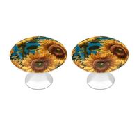 RLDOBOFE 2 Pack Round Sunflower Flower Cabinet Knobs with Screws Stainless Steel Kitchen Cupboard Handles Decorative Dresser Drawer Knob Door Pulls Hardware for Home Bathroom
