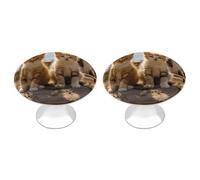 RLDOBOFE 2 Pack Two Little Cats Cabinet Knob Stainless Steel Drawer Pull with Screws Round Cabinet Handle 1.1 Inch Hardware Decorative Knobs for Kitchen Furniture Cupboard