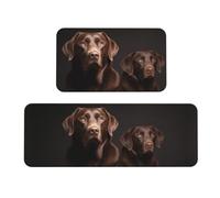 RLDOBOFE 2-Piece Anti-Fatigue Kitchen Mats, Cushioned Non-Slip Standing Desk Mat, Brown Labrador Retriever Kitchen Rugs for Office, Laundry 17"x30"+17"x47", Non-Slip, Comfort Foam