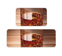 RLDOBOFE 2-Piece Anti-Fatigue Kitchen Mats, Cushioned Non-Slip Standing Desk Mat, Brown Liquor in Cup Kitchen Rugs for Office, Laundry 17"x30"+17"x47", Non-Slip, Comfort Foam
