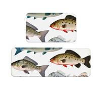 RLDOBOFE 2-Piece Anti-Fatigue Kitchen Mats, Cushioned Non-Slip Standing Desk Mat, Different Fish Kitchen Rugs for Office, Laundry 17"x30"+17"x47", Non-Slip, Comfort Foam
