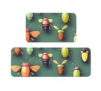 RLDOBOFE 2-Piece Anti-Fatigue Kitchen Mats, Cushioned Non-Slip Standing Desk Mat, Insect Atlas Kitchen Rugs for Office, Laundry 17"x30"+17"x47", Non-Slip, Comfort Foam